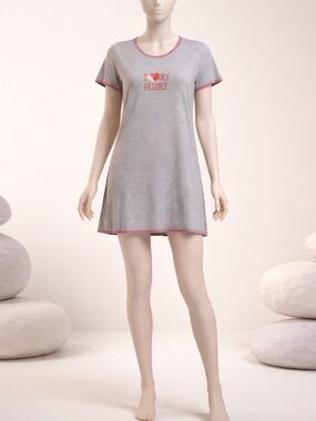 Women’s Gray Nightshirt with Pink Trim - I ♥ My Hubby M